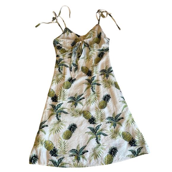 Promesa Dresses & Skirts - Promesa Tropical Pineapple Print Tie Front Spaghetti Strap Mini Dress Medium